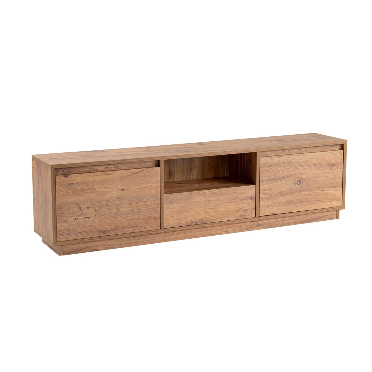 Meuble TV 3 portes rabattables et 1 niche ouverte L160 cm - VANGUARD pin atlantique, CALICOSY