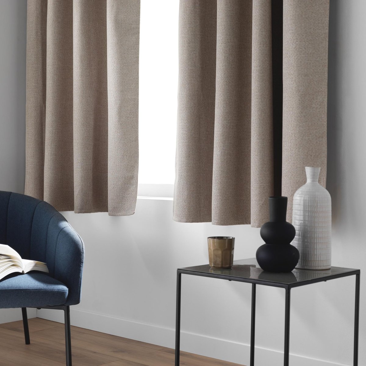 Rideau court occultant à œillets en chambray uni lin, DOUCEUR D'INTÉRIEUR