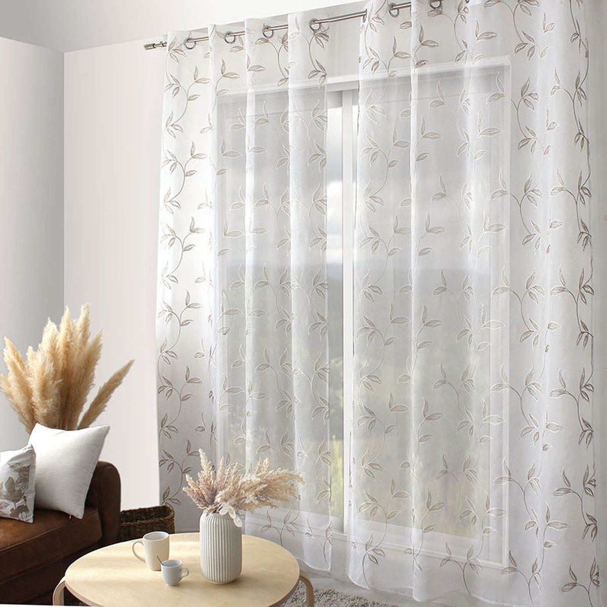 Voilage brodé NATURA beige, TOILINUX