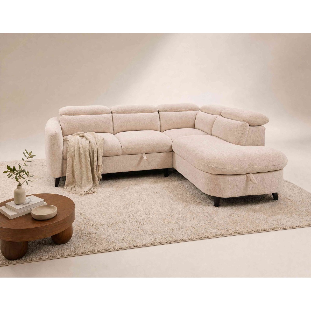 Canapé angle droit convertible tissu texturé, OPALINE beige, BEST MOBILIER