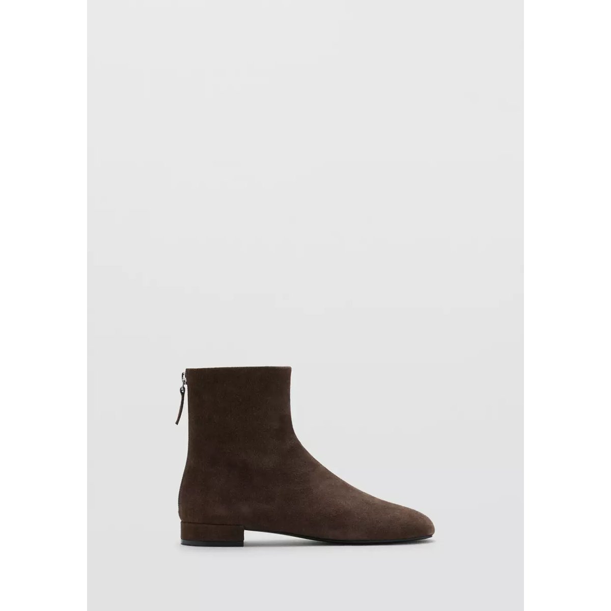Bottines en daim bout rond chocolat, MANGO