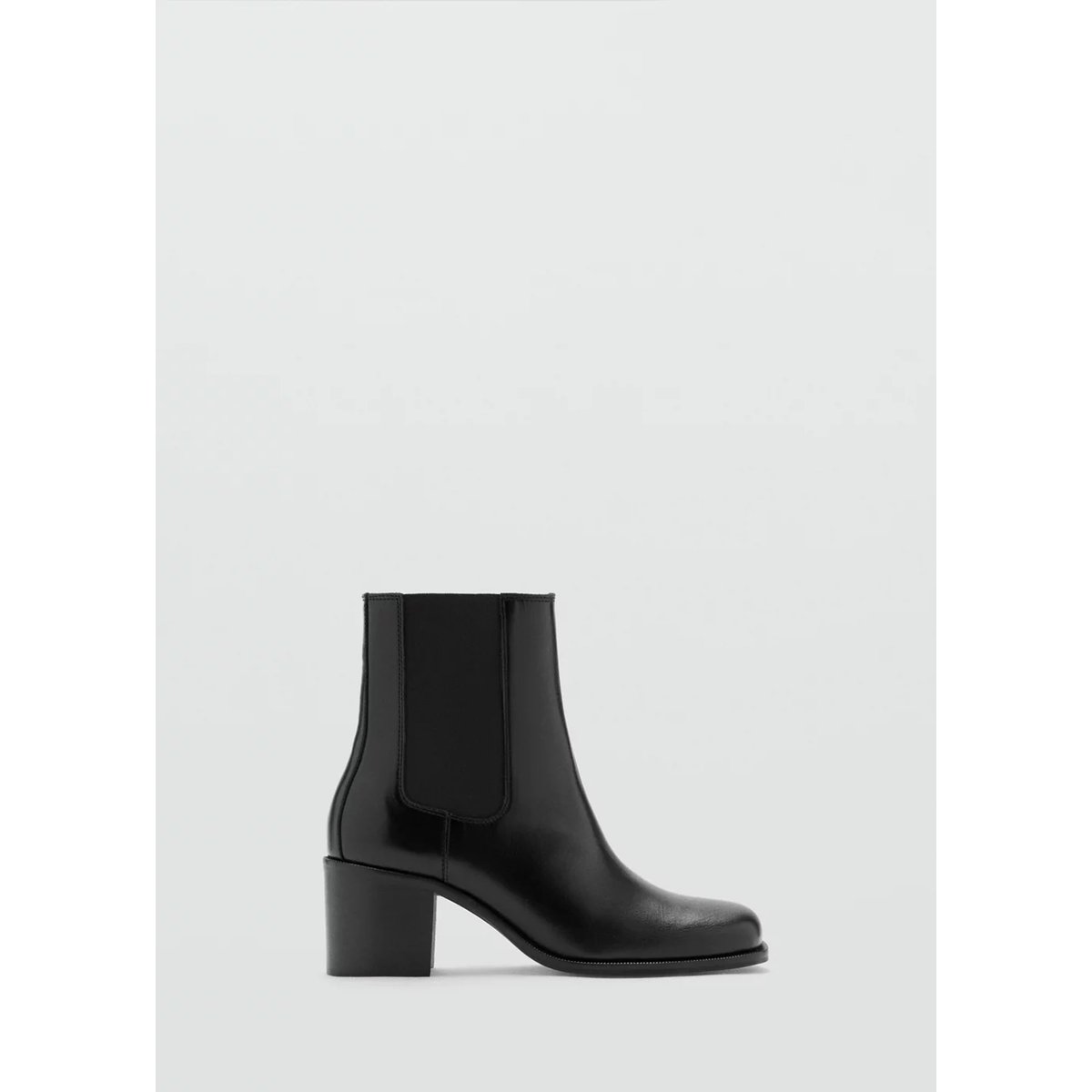 Bottines cuir talon bloc noir, MANGO