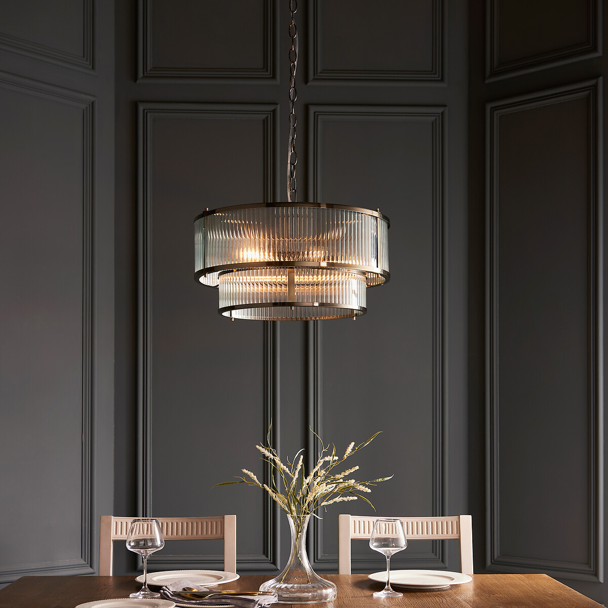 Risto 5-Light Ribbed Glass Pendant Light aged brass, SO'HOME