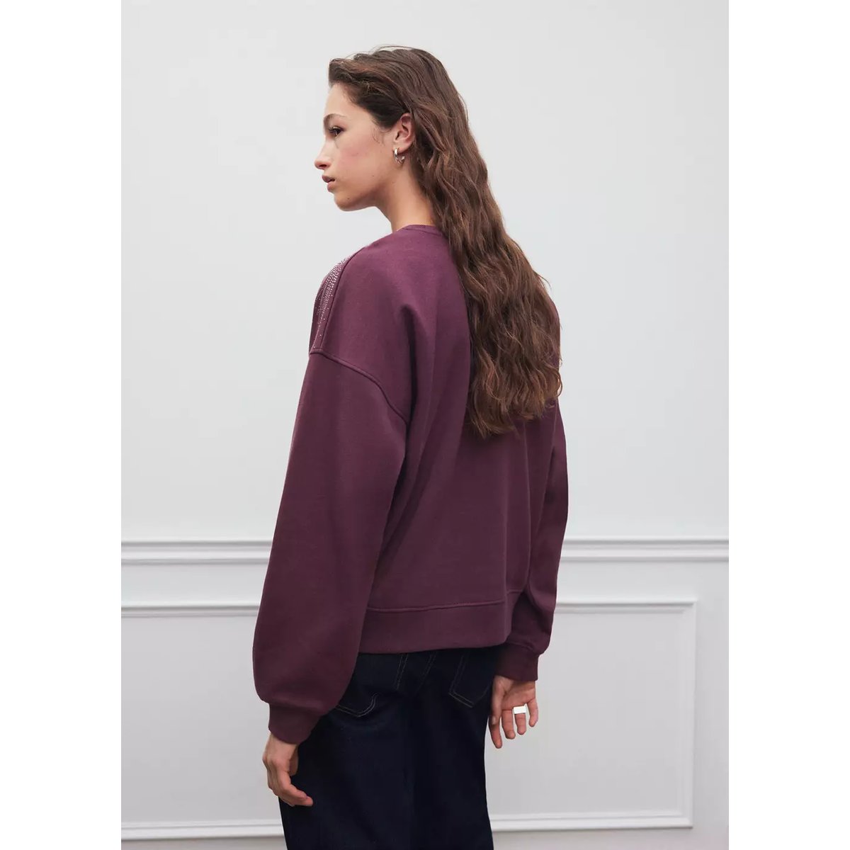 Sweat détail strass lie de vin, MANGO TEEN