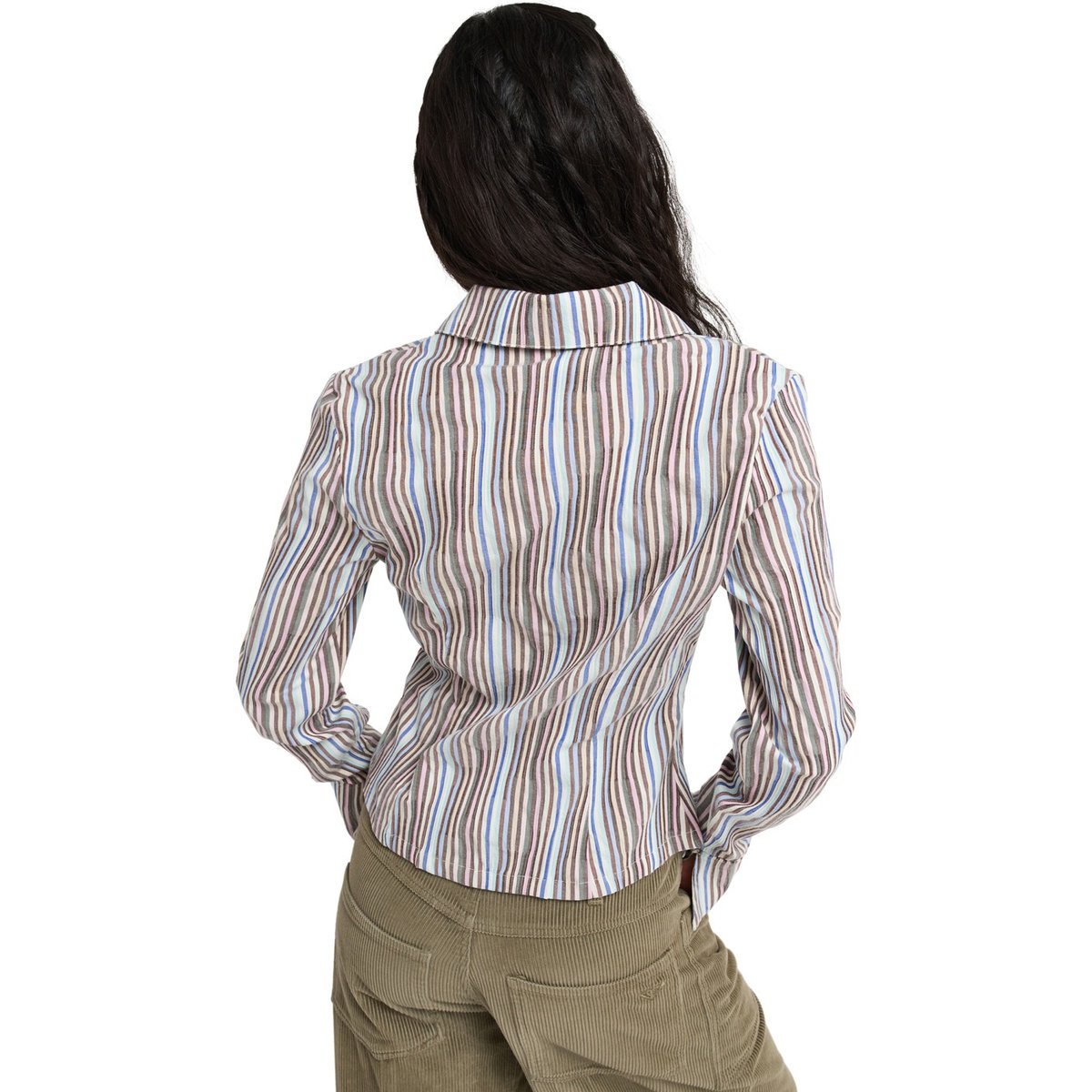 Chemise rayée à boutons WAVE HURRICANE. marron chestnut retro stripe, ROXY
