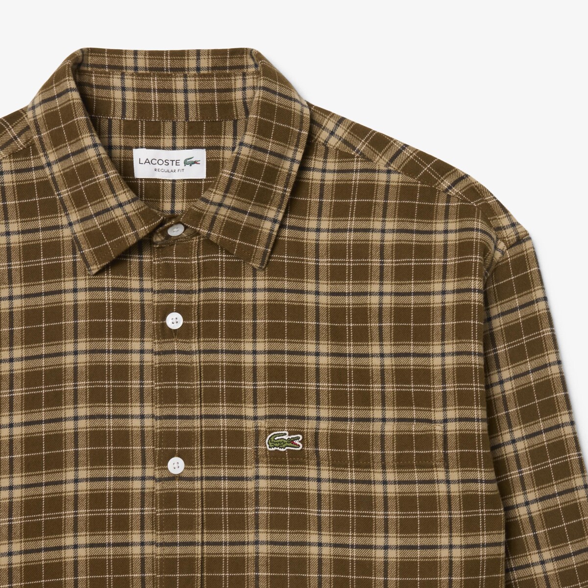 Camicia di flanella, vestibilità regolare quadrati marrone/beige, LACOSTE