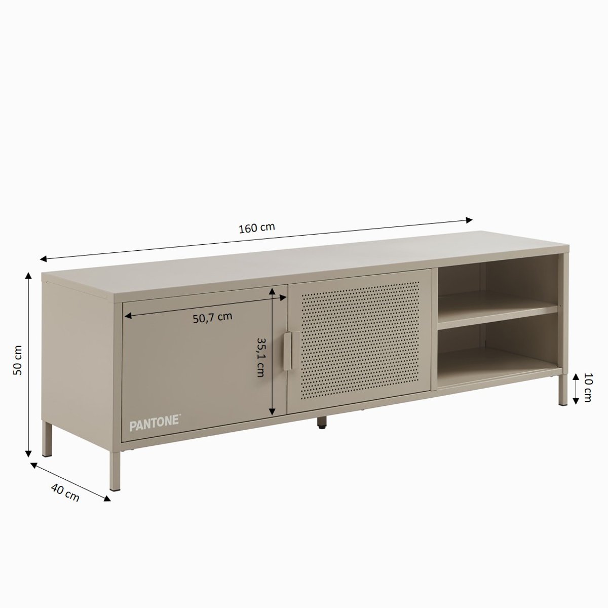 Meuble TV en acier 2 portes taupe, PANTONE