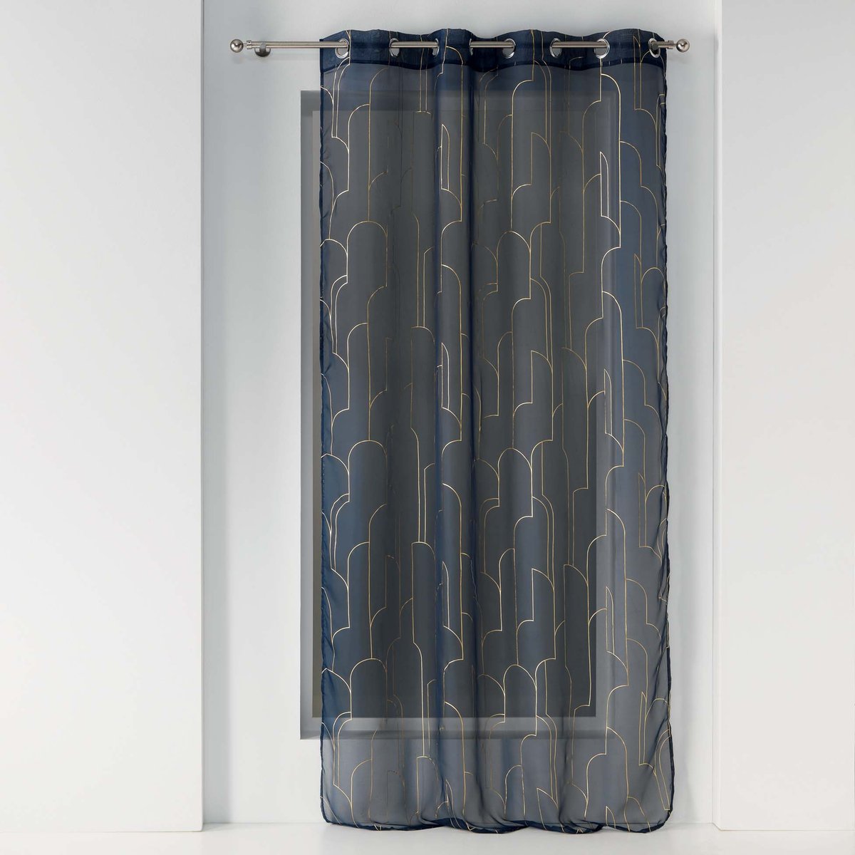 Rideau voile metallise Domea blanc argent bleu, EDEN