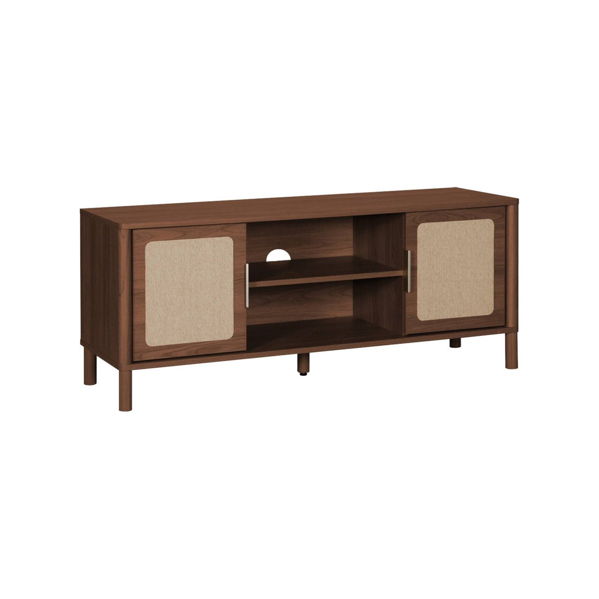 Meuble TV vintage décor bois et cannage 2 portes 120cm ETTA noyer, SWEEEK
