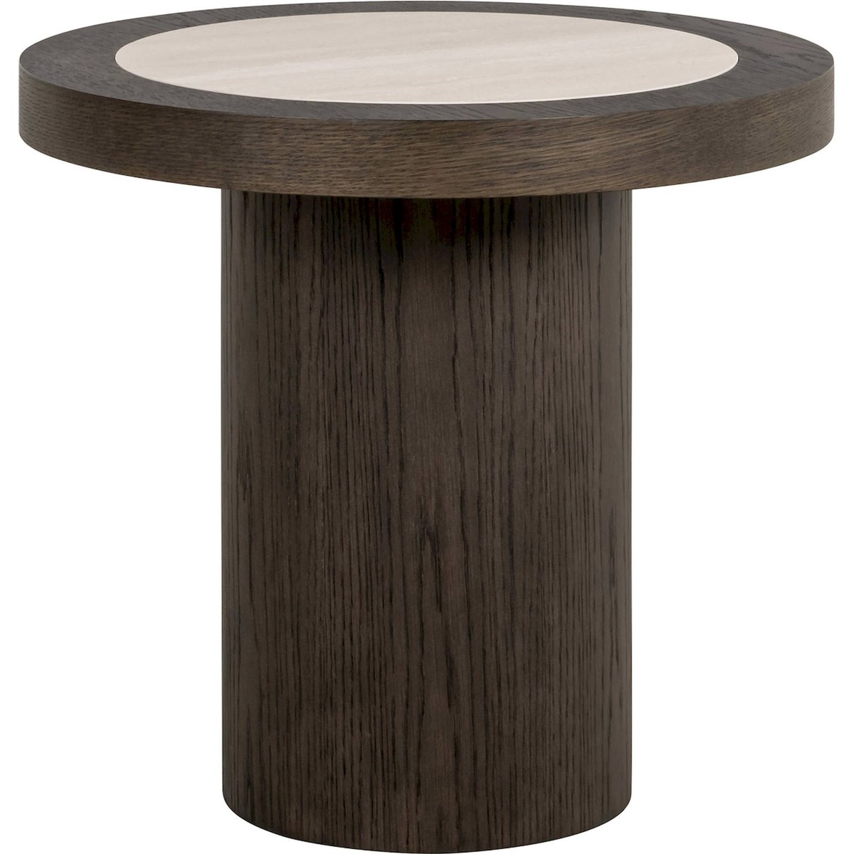 Table d'appoint ronde en travertin, NANDO chêne foncé et travertin beige, RECOLLECTION
