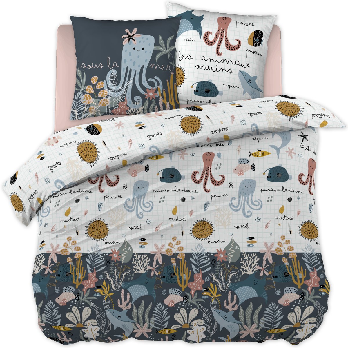 Parure Housse de couette Octopia poulpe bleu, EDEN