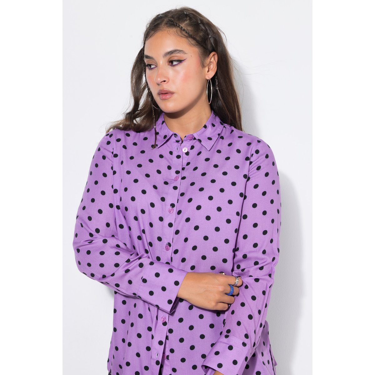 Chemisier, coupe ample, motif à pois lilas, STUDIO UNTOLD