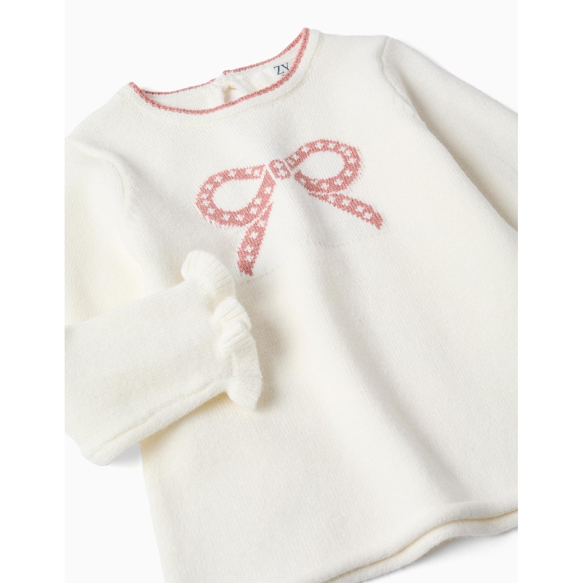 Pull en maille avec nœud jacquard blanc, ZIPPY