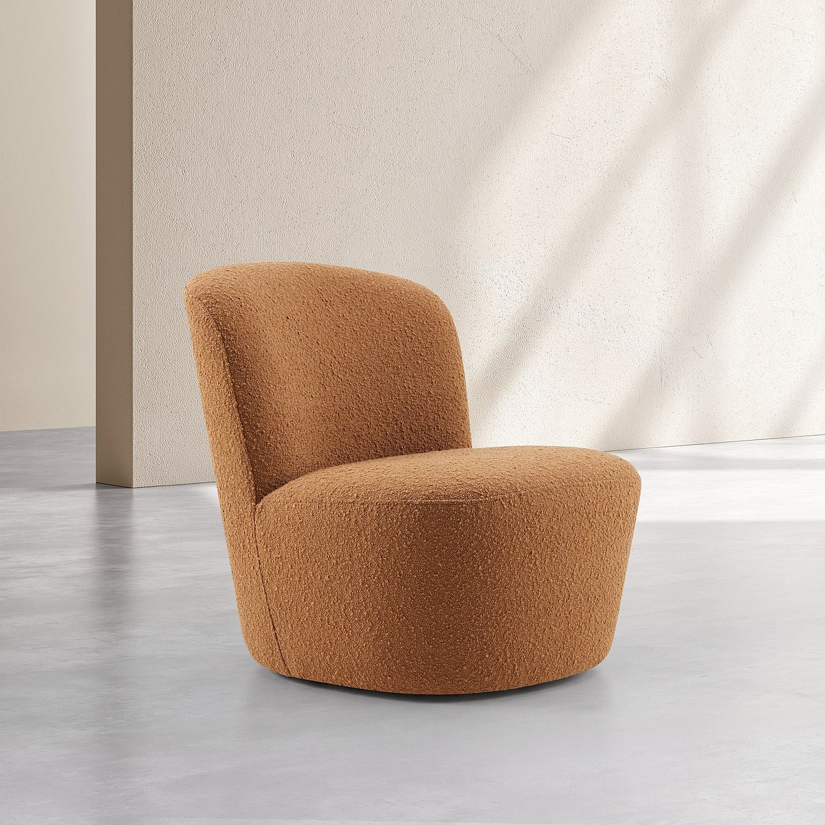 Fauteuil pivotant en tissu bouclette PAULINE terracotta, HABITAT