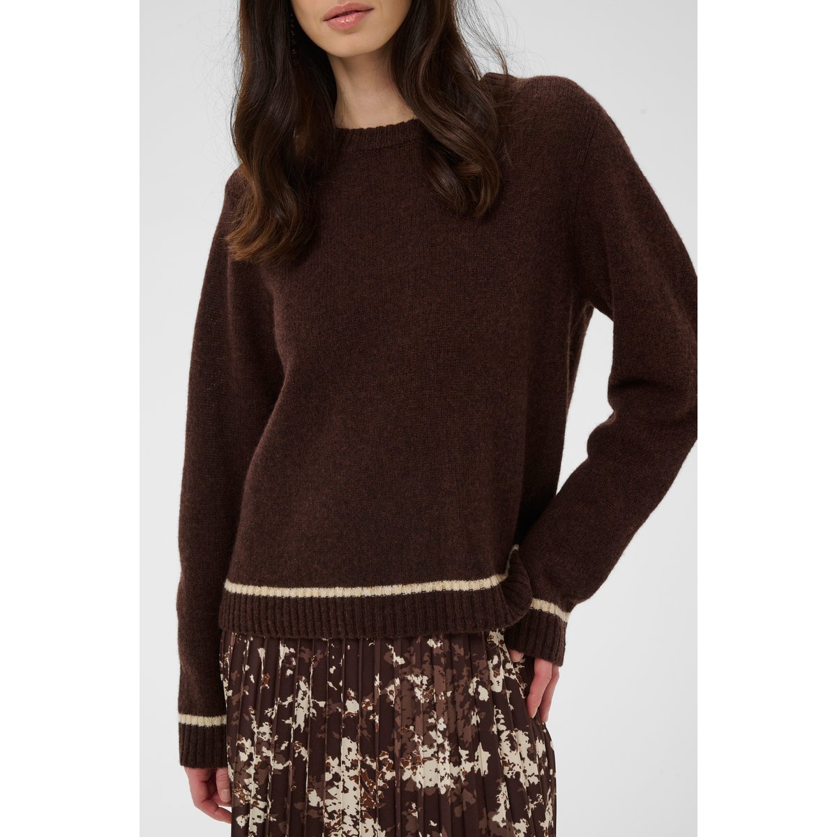 Pullover tricoté marron coffee bean melange, CULTURE