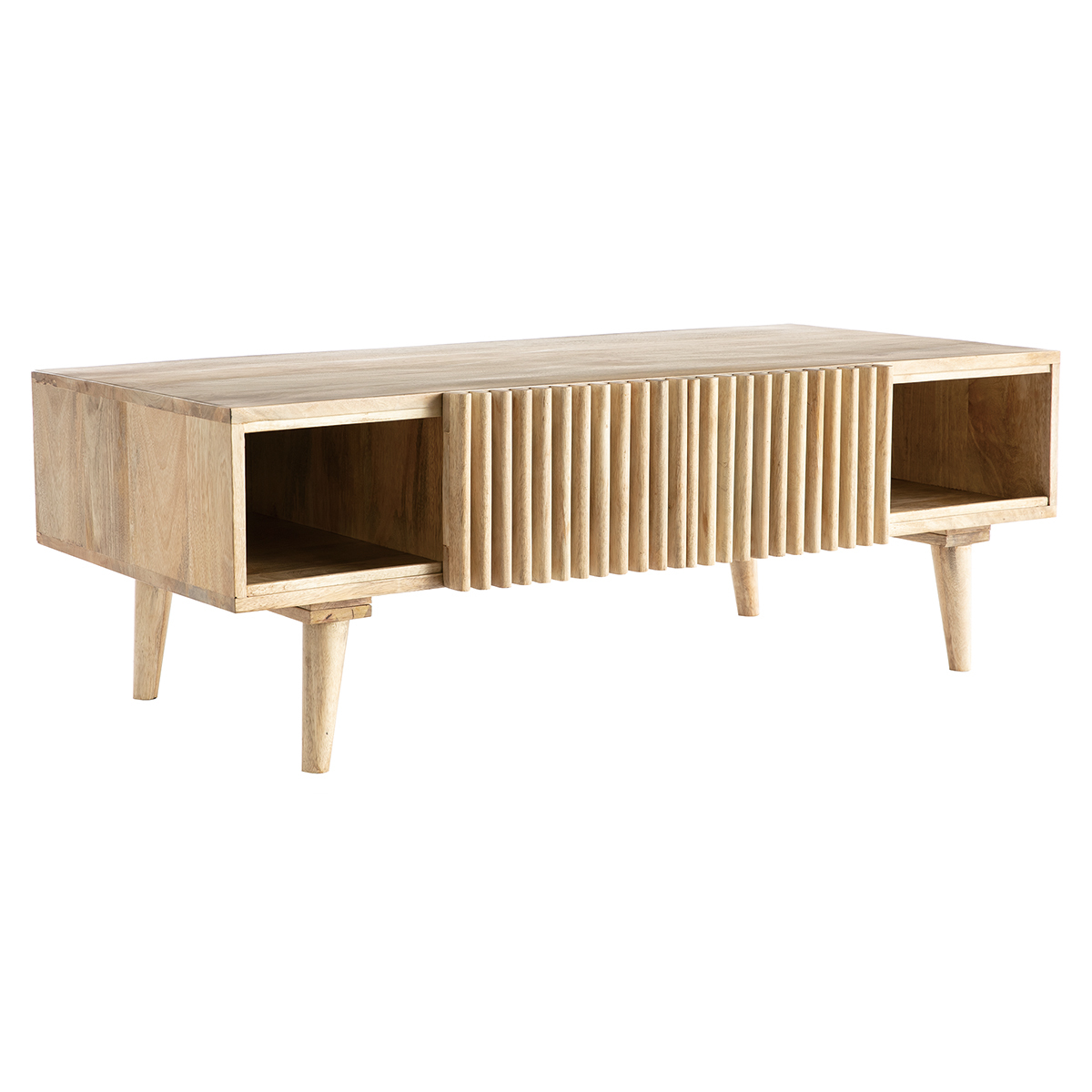 Table basse avec portes coulissantes bois manguier massif ALBA naturel, MILIBOO