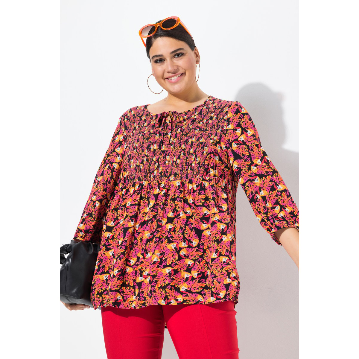 Blouse smockée noir, ULLA POPKEN
