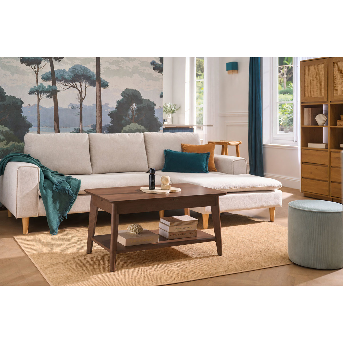 Table basse extensible rectangulaire en bois foncé L90-120 cm VILI couleur unique, MILIBOO