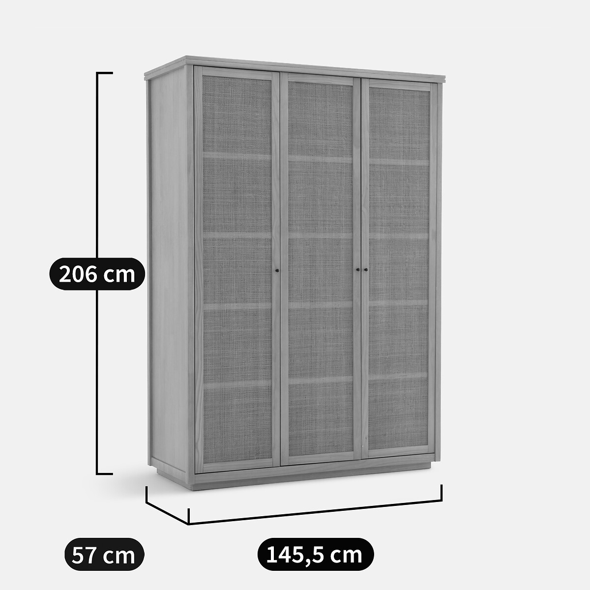 Armário de 3 portas, pinho maciço e cana de rattan, Gabin natural, LA REDOUTE INTERIEURS