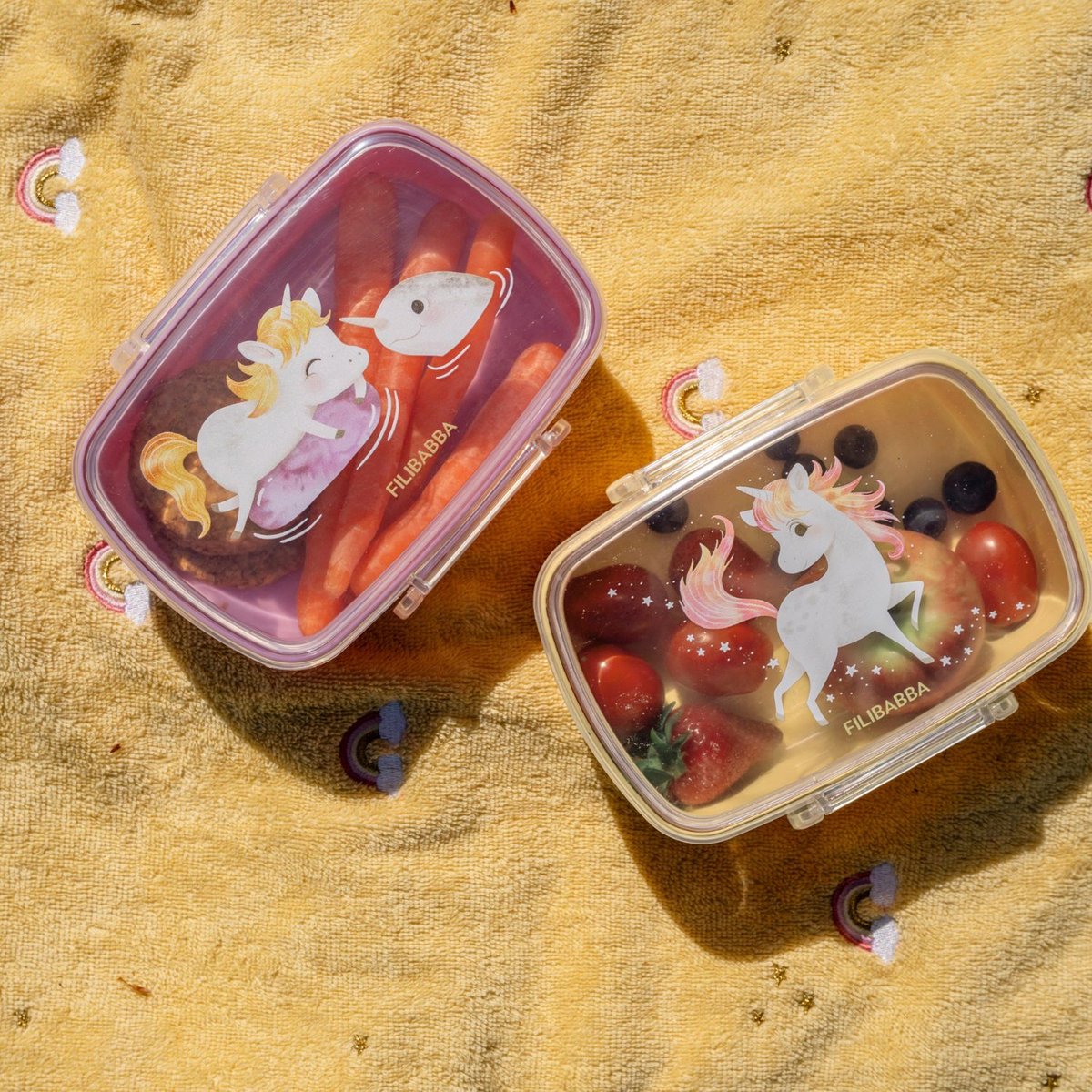 Lot de 2 lunch box jaune, rose, blanc, FILIBABBA
