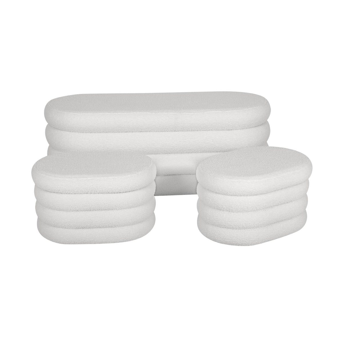 Banc coffre avec 2 poufs de rangement bouclette SNOW blanc, SWEEEK