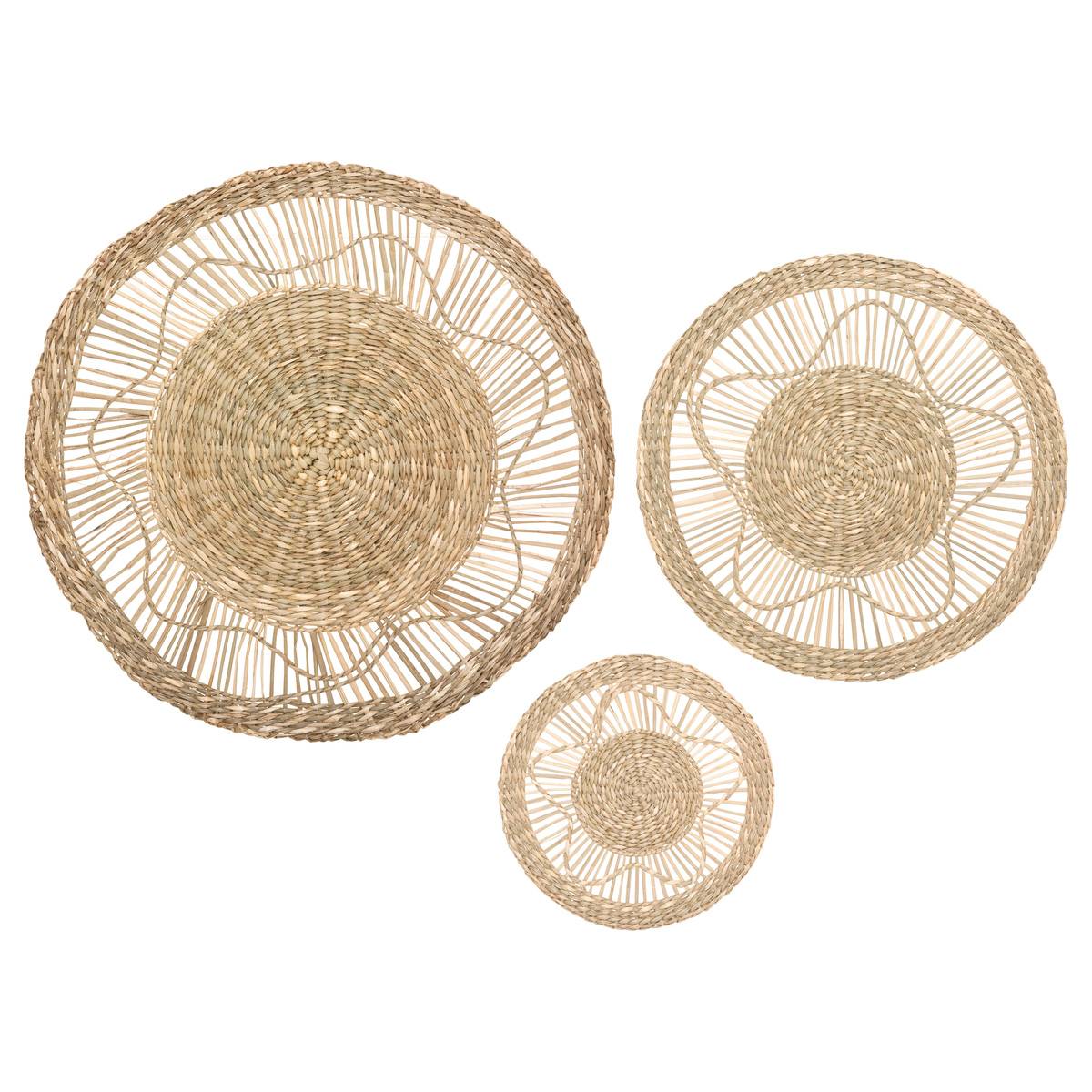 Set de 3 décorations murales en roseau LELA beige lin, ATMOSPHERA