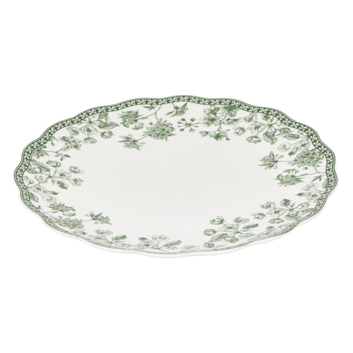Lot de 6 assiettes plates rondes en porcelaine LISIERE vert, ATMOSPHERA