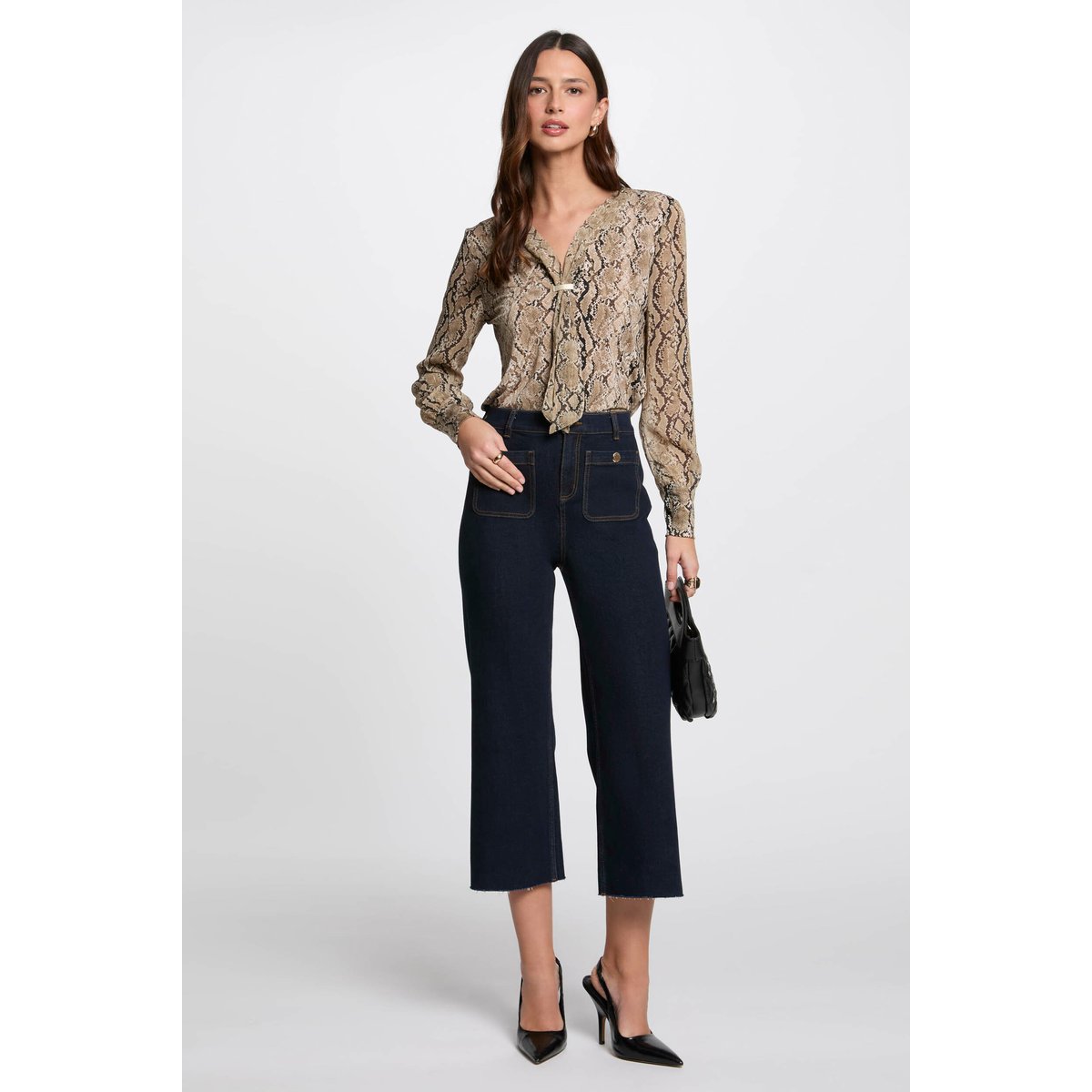 Pantalon jambe large 7/8ème denim brut, MORGAN