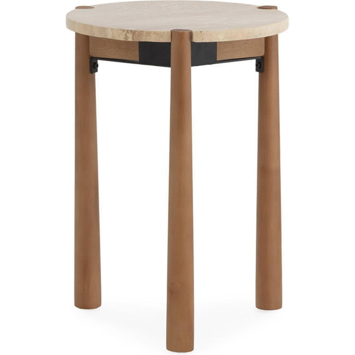 Table d'appoint ronde en travertin et bois naturel et noir, RECOLLECTION