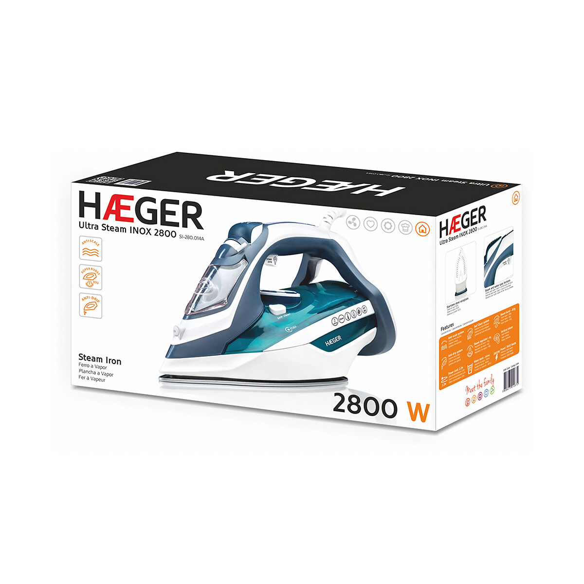 Ferro a vapor HAEGER Ultra Steam, 2800W, com base em Inox, da HAEGER azul + branco, HAEGER