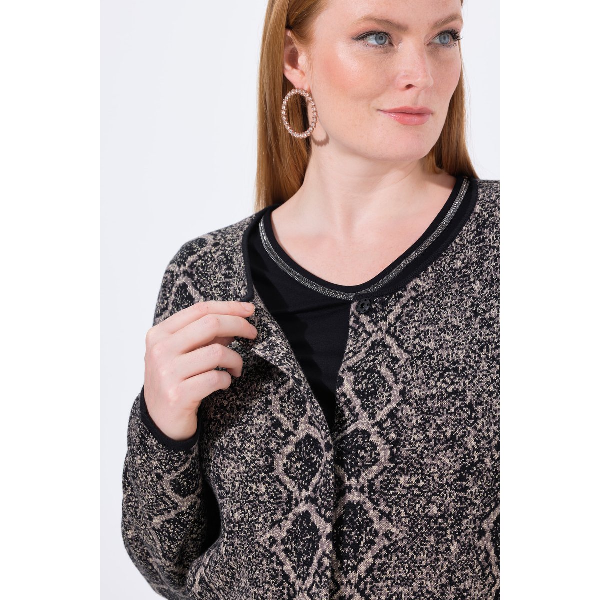 Cardigan à col rond et manches longues marron pâle, ULLA POPKEN