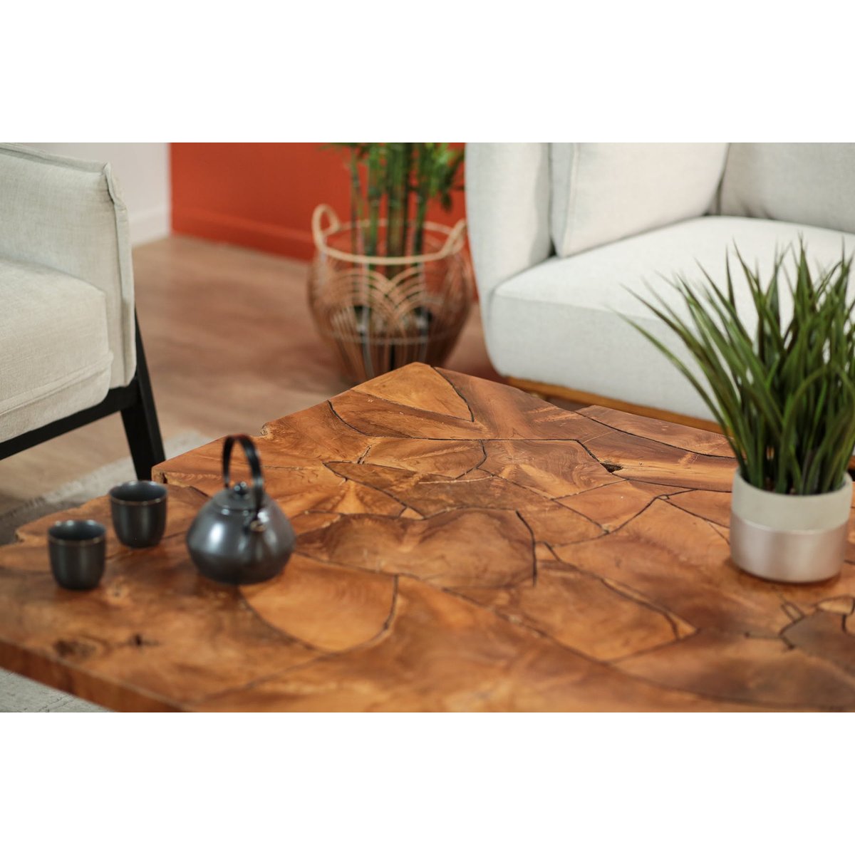 Table basse carrée teck massif recyclé D100 cm BALTIMORE bois naturel, PIER IMPORT