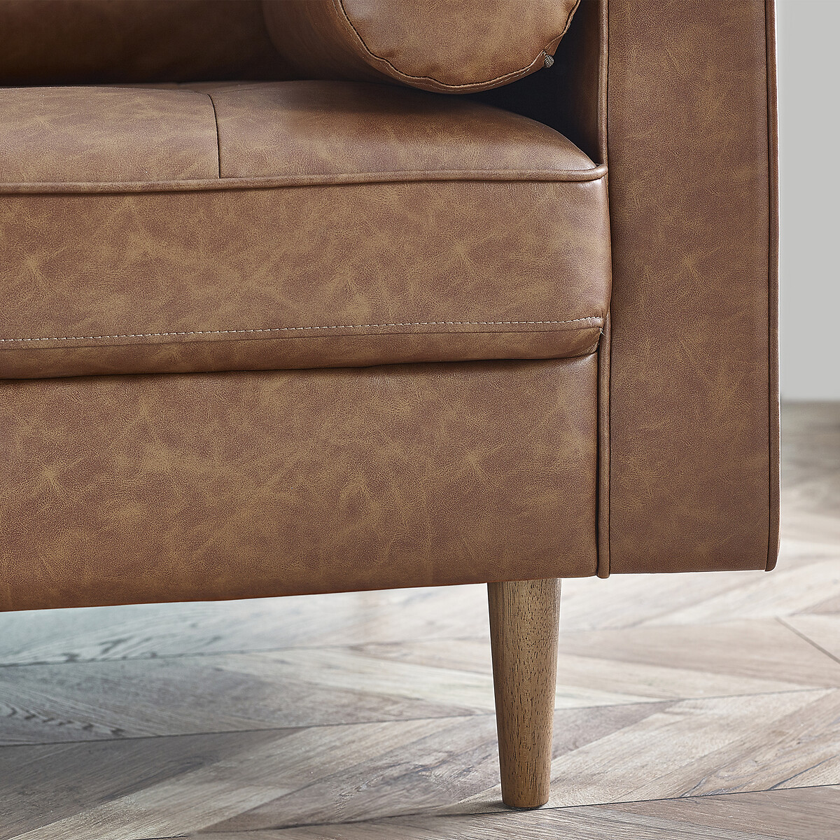 Hadley Mid-Century Faux Leather 2 Seater Sofa walnut, SO'HOME