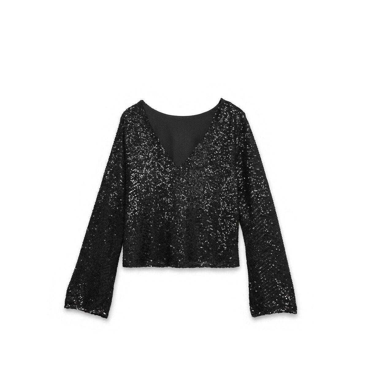 Top manches longues à sequins noir, VERO MODA