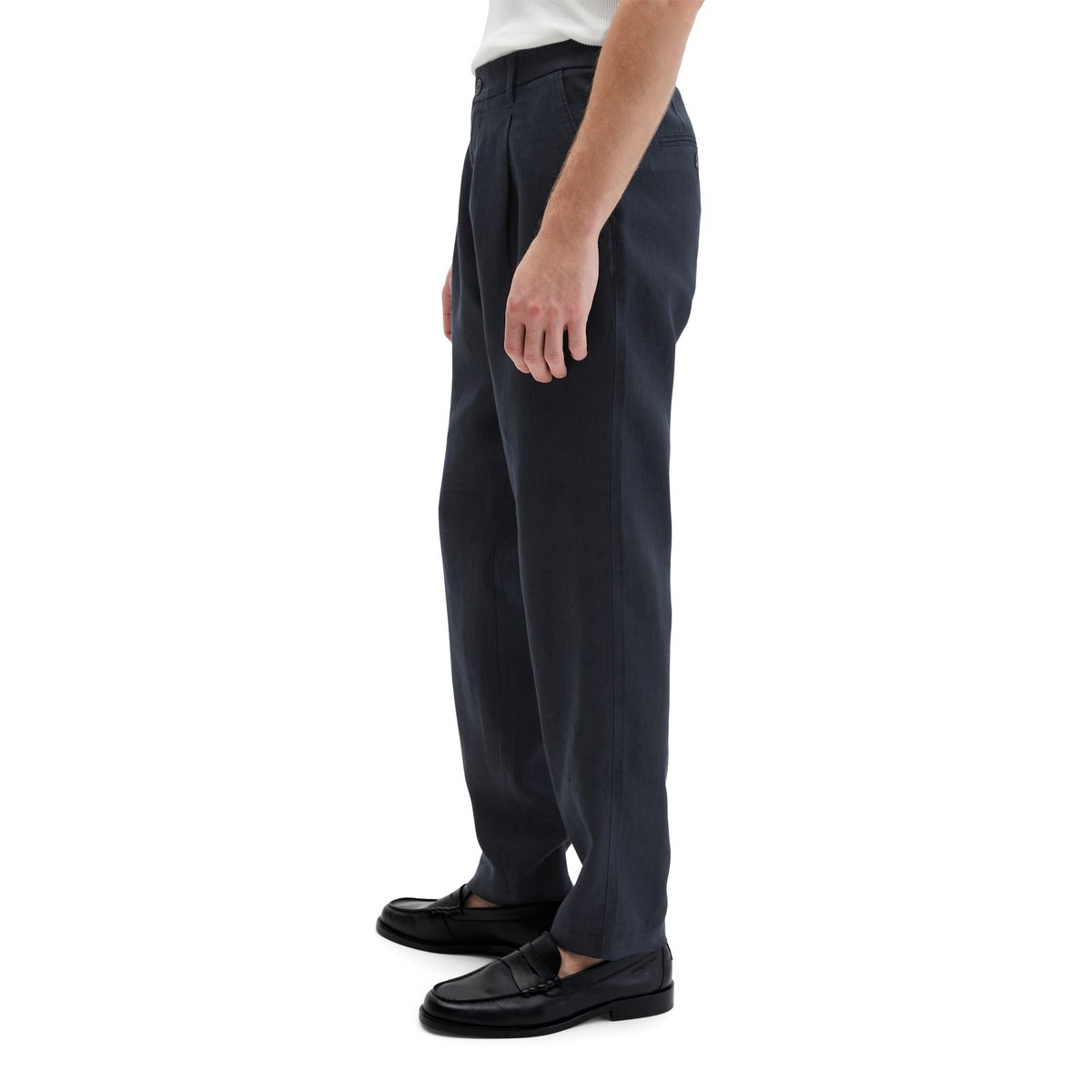 Pantalon en lin modèle Osby Jogger pleats avec ceinture élastique bleu foncé, MARC O'POLO