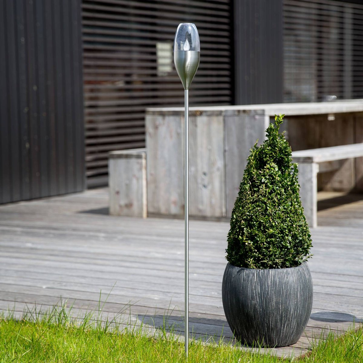 Lampe solaire en inox moderneLED, Jari acier inoxydable, transparent, LINDBY