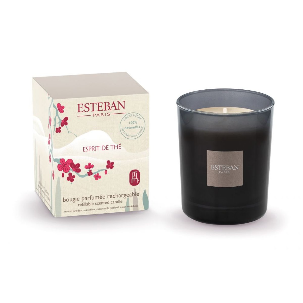 Parfum d'intérieur - Bougie parfumée initiale rechargeable Esprit de thé multicolore, ESTEBAN