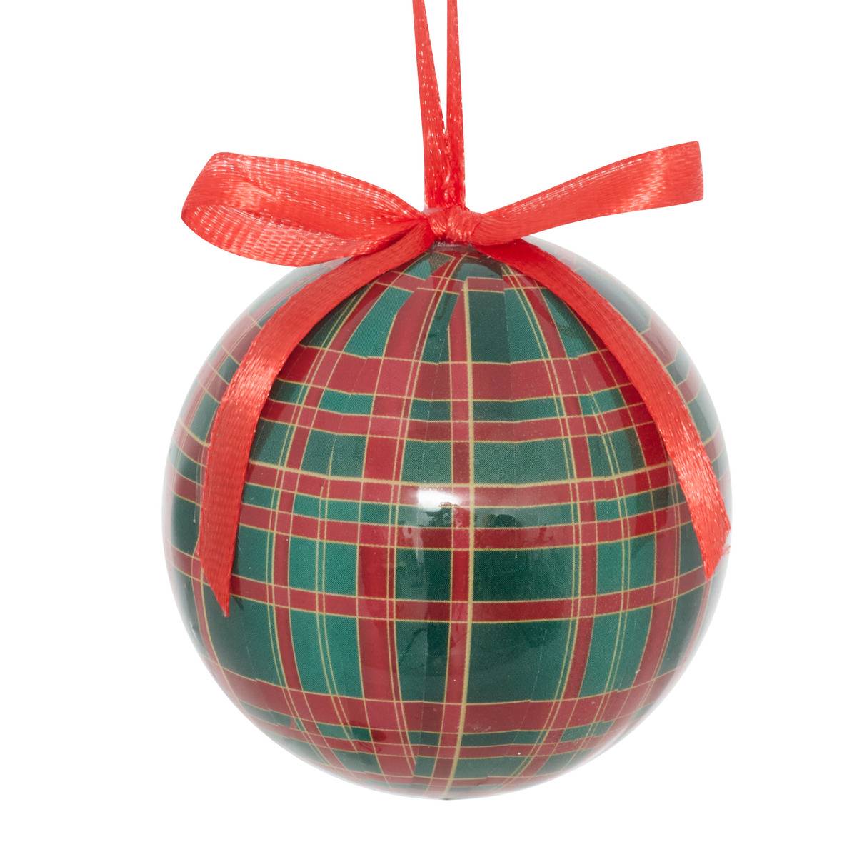 Lot de 2 boules de Noël en papier imprimé tartan D. 60 mm vert, FEERIC LIGHTS & CHRISTMAS