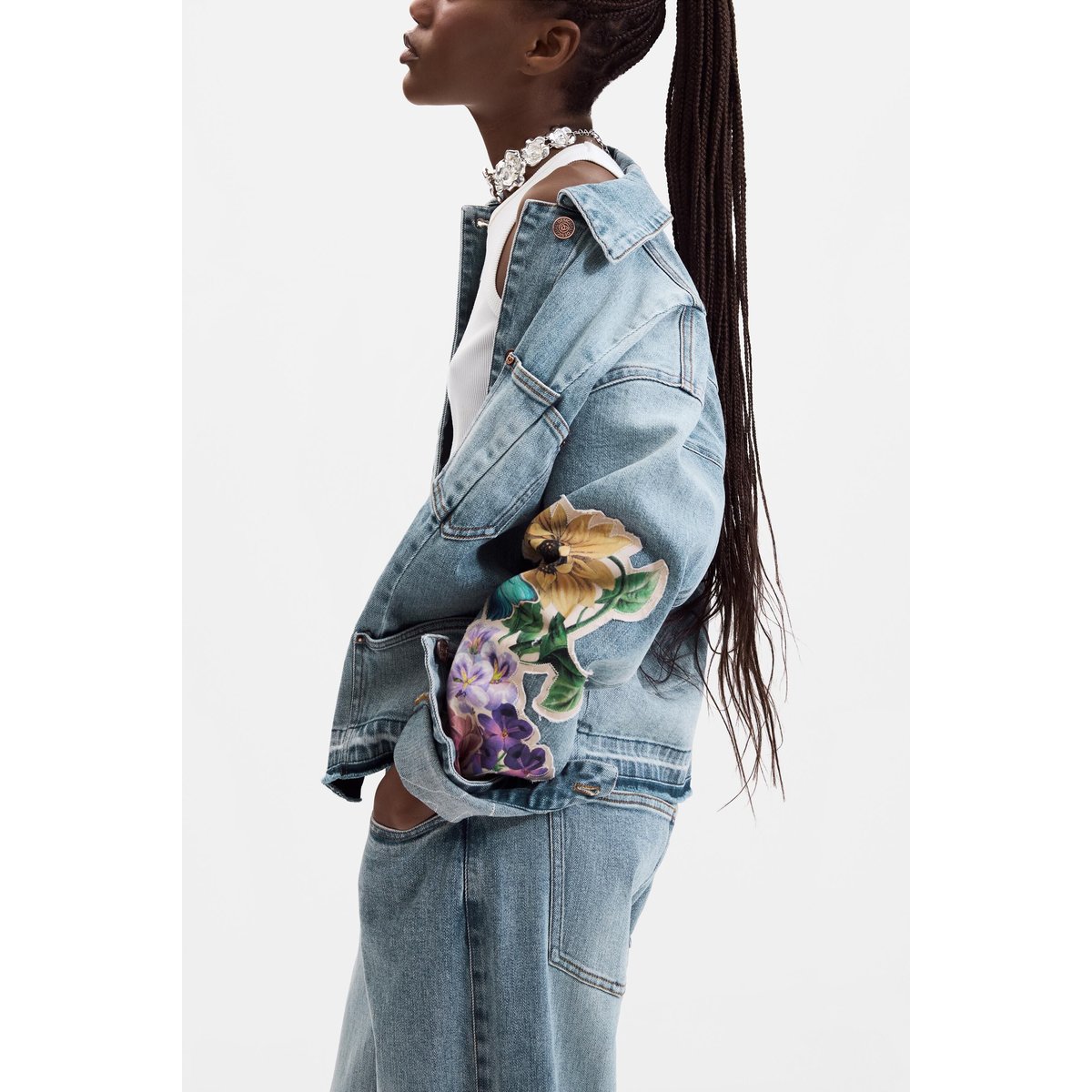 Veste en denim brodée bleu clair, DESIGUAL