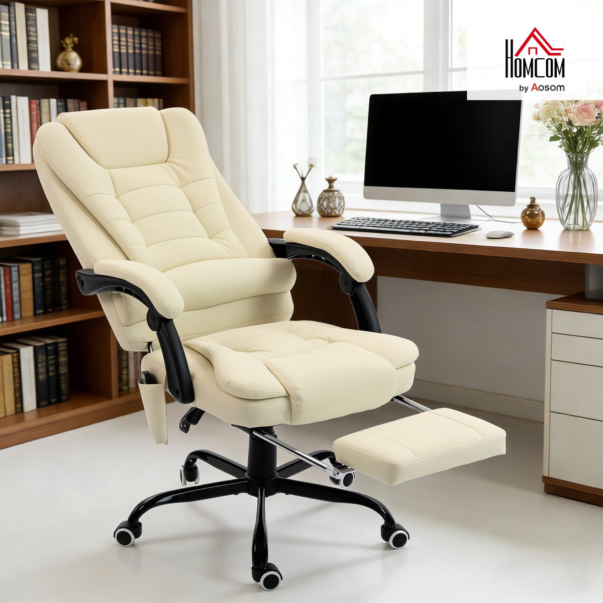Fauteuil de bureau avec fonction massage beige, HOMCOM