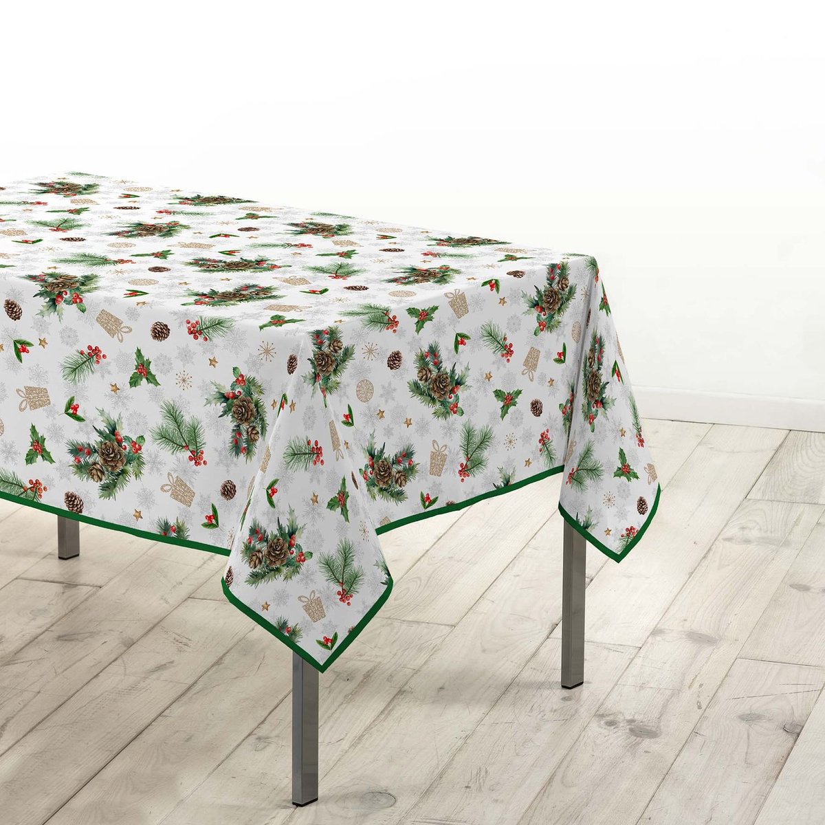 Nappe rectangulaire antitache et infroissable FLORE D'HIVER blanc, TOILINUX