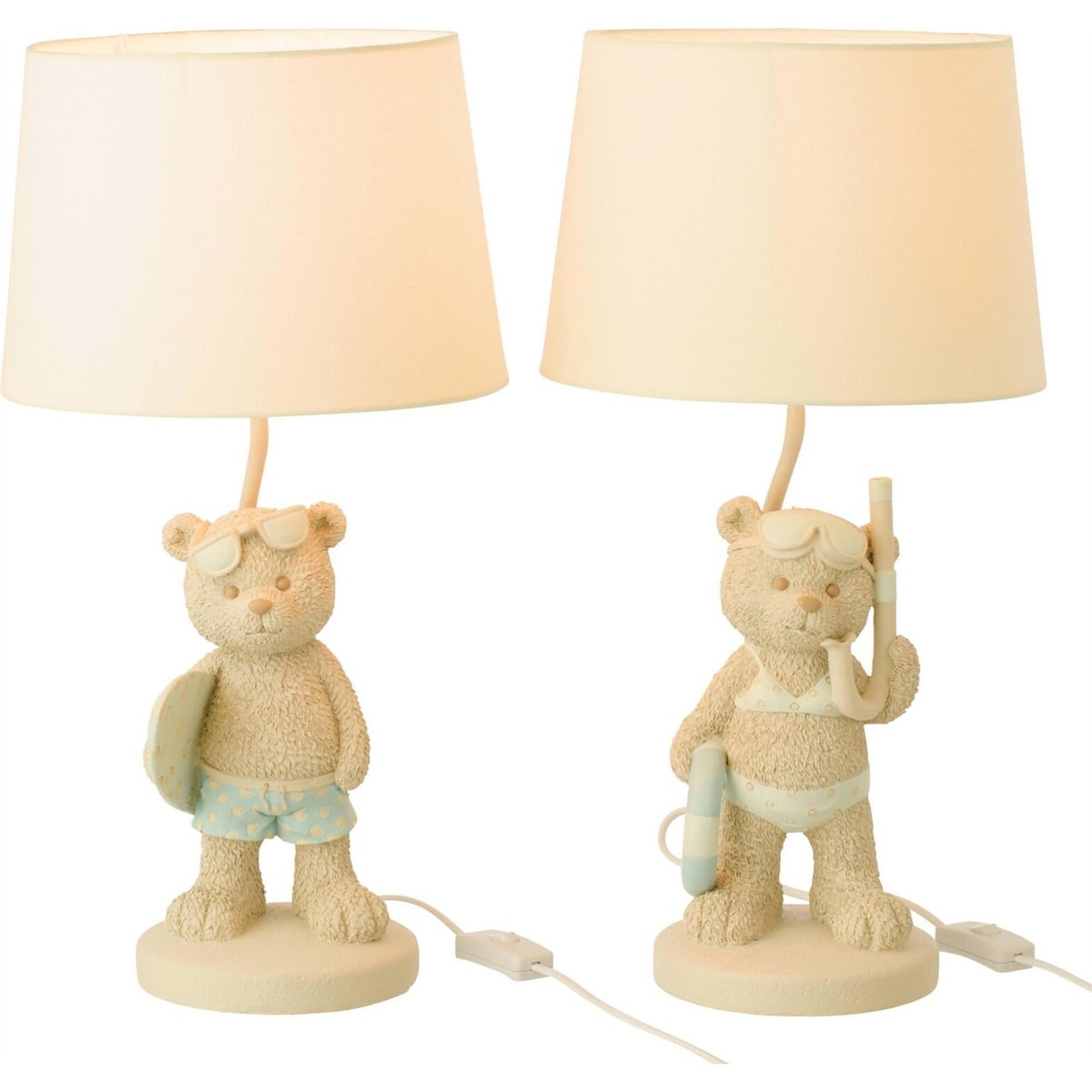 Lampe de table ours plage en résine, Lot de 2 beige et bleu clair, RECOLLECTION