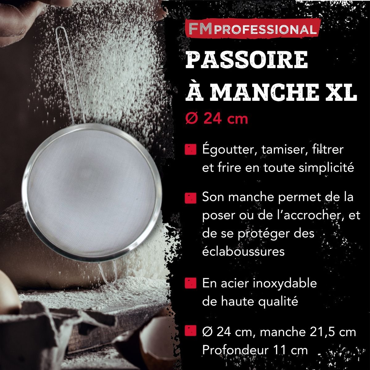 Ensemble de 2 Passoires inox XL 24 cm inox, FM PROFESSIONAL
