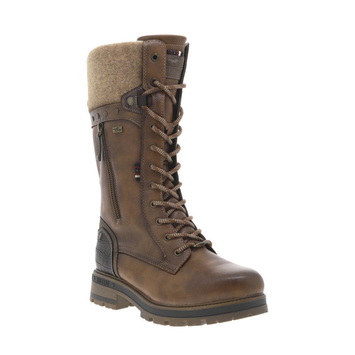 Bottes cognac à talon décroché bas avec un zip et des lacets ronds cognac, MUSTANG