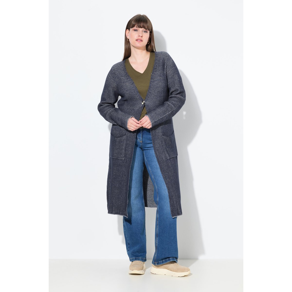 Cardigan long en coton bio marine, ULLA POPKEN