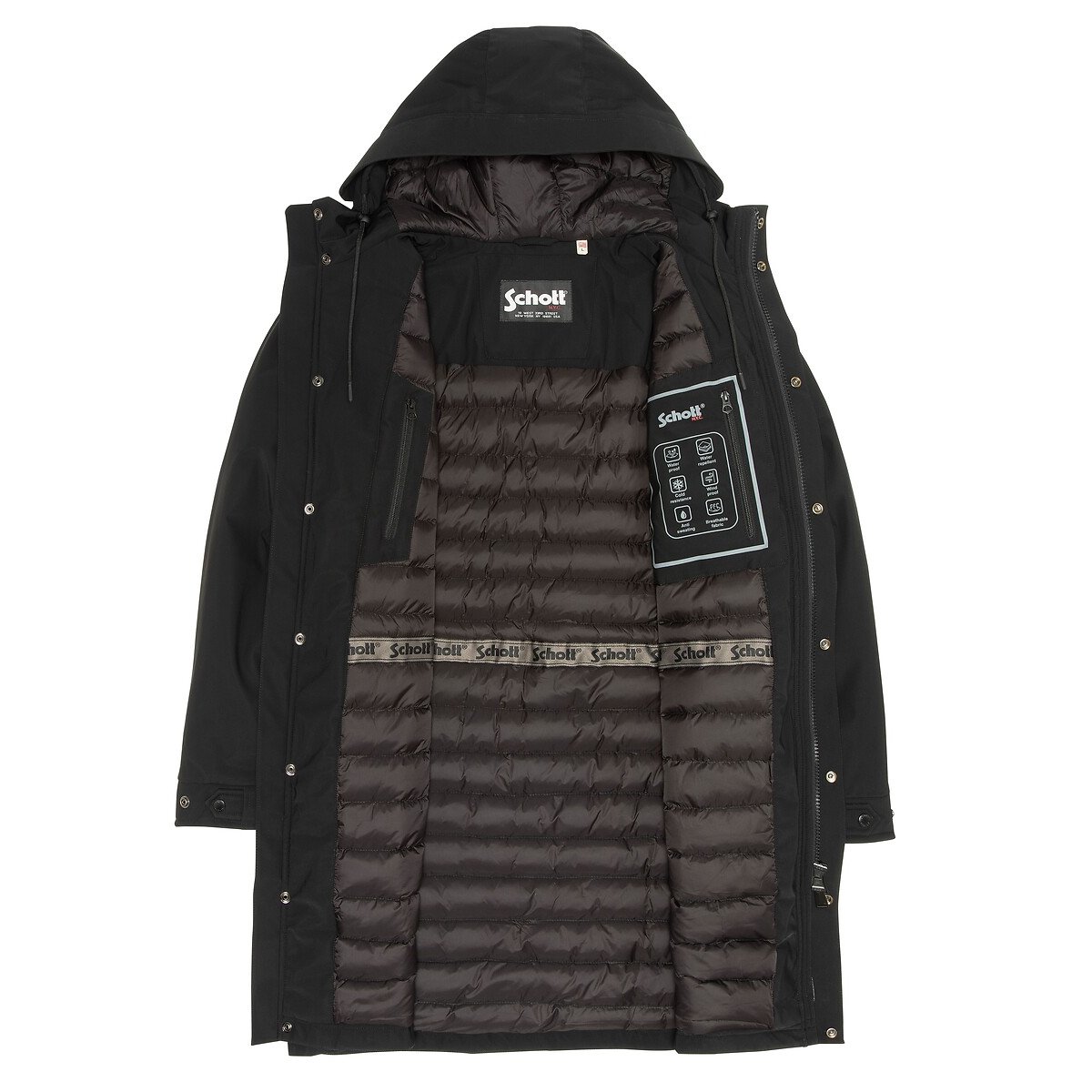 Parka à capuche, imperméable, CHASEN noir, SCHOTT
