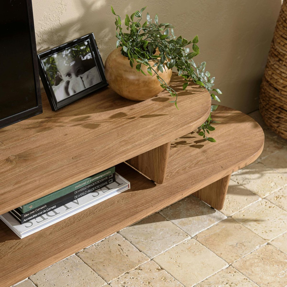 Meuble TV extensible et modulable en teck recyclé SWING bois naturel, PIER IMPORT