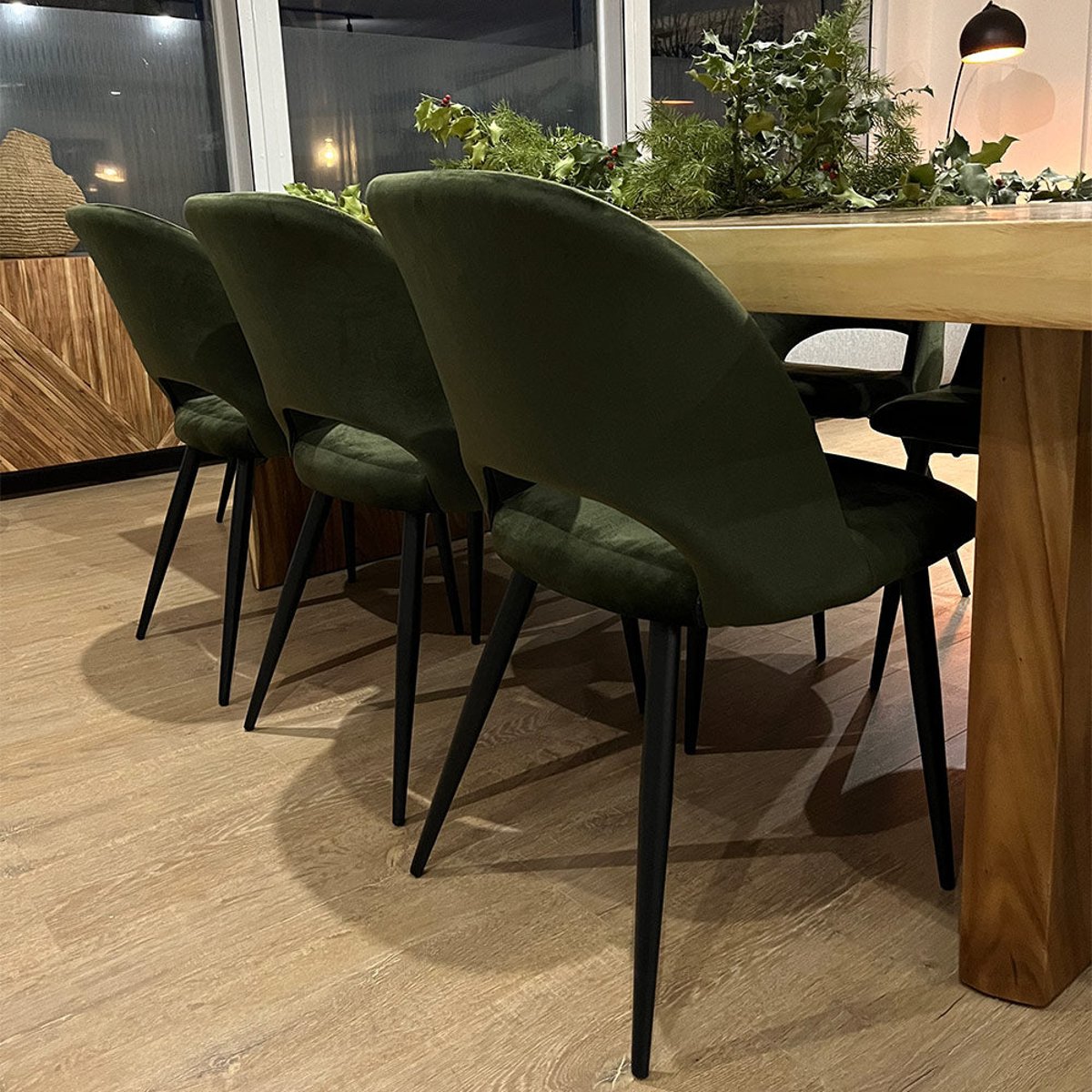 Pack 4 chaises en velours - PÉNÉLOPE jaune et vert, MAISON PAVANE