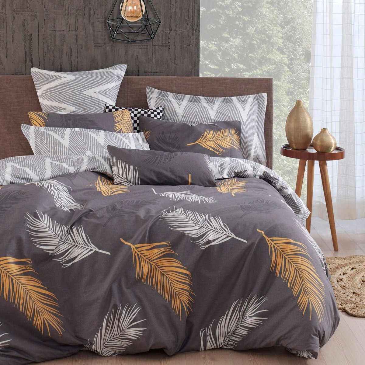 Parure housse de couette polycoton motif plumes, OLIvia multicolore, C DESIGN HOME TEXTILE