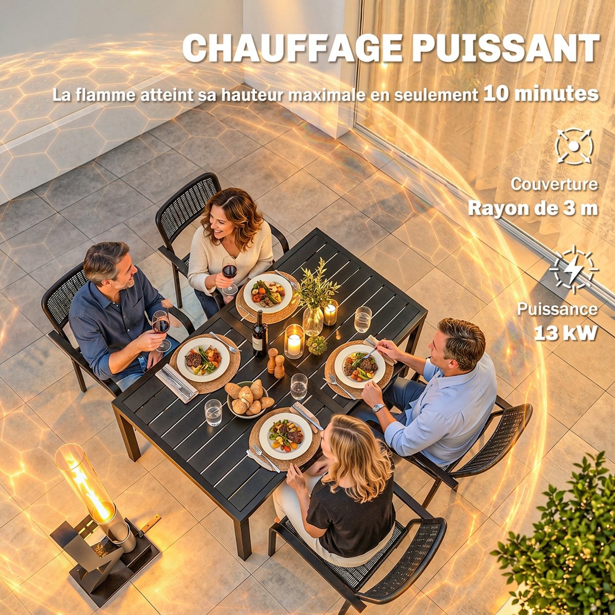 Chauffage à granulés d'extérieur Métal noir, OUTSUNNY